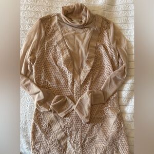 Guess Beige Lace-Trim Cowl Neck Top